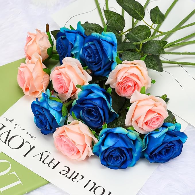 Pink Fake Roses Artificial Flowers - 10 Pcs Fake Artificial Roses Silk Flowers with Stems for Home Wedding Hotel Office Centerpiece Decor（Champagne Pink）-Ruum Studio Home