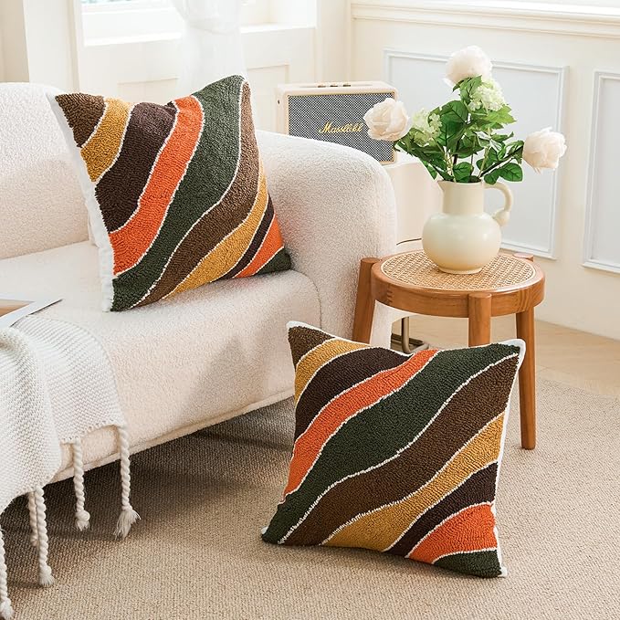 HOdo Home 2PCS 18x18 Pillow Covers-Throw Pillow Cover,Tufted Boho Jacquard Pillow Covers,Farmhouse Decorative Pillow Cover,Pillow Cases for Couch,Sofa,Bed,Chair,Living Room,Home Decor-Ruum Studio Home