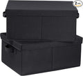 HOONEX Storage Bins with Lids for Organizing, Pack of 2, Storage Boxes with 2 Carrying Handles and Sturdy Heavy Cardboard, 16.5" L x 11.8" W x 7.5" H for Shoes, Books, Clothes, Black-Ruum Studio Home
