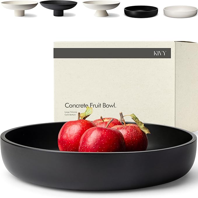 KIVY Concrete Fruit Bowl for Kitchen Counter - Large Decorative Bowl for Home Decor - Modern Key Bowl for Entryway Table - Concrete Bowl - Decorative Bowls for Home Decor - Black Fruit Bowl Decor-Ruum Studio Home