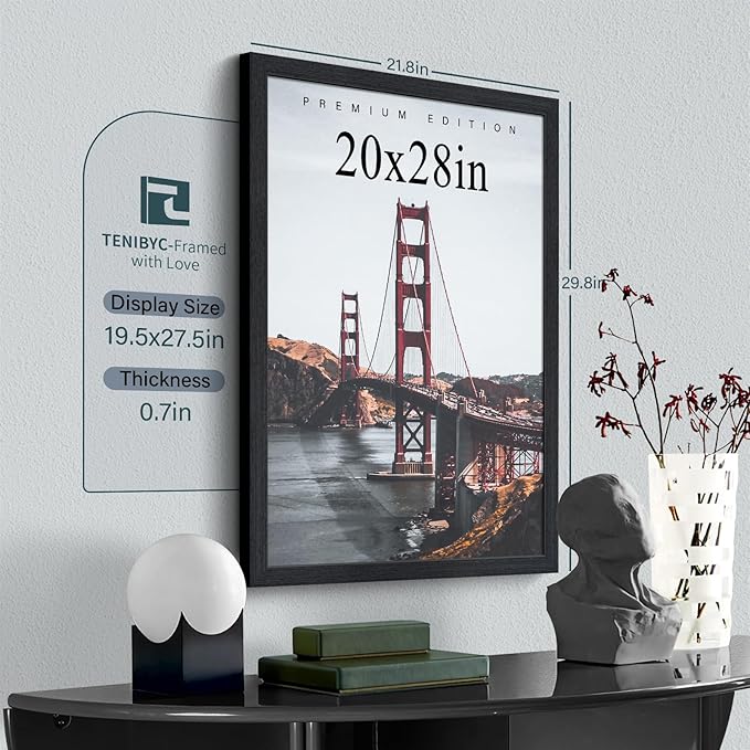 20x28 Picture Frame Set of 3 - Black Woodgrain, Solid Wood Gallery Poster Frame - Wall Hanging-Ruum Studio Home