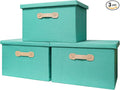 Enzk&Unity Decorative Storage Bins with Lids, Fabric Linen Foldable Storage Box with Handle Home Organizer for Shelf, Closet, Bedroom, Living Room, Office, 3 Packs, Teal-Ruum Studio Home