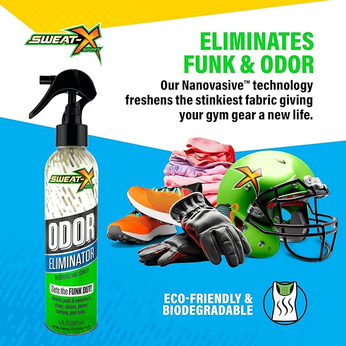 Sweat X Sport Extreme Odor Spray – Multipurpose Deodorizer for Stinky Shoes, Clothes, Sports Equipment & All Fabrics – Concentrated Formula, No Washing Required - Active Fresh Scent – 8 Fl Oz-Ruum Studio Home