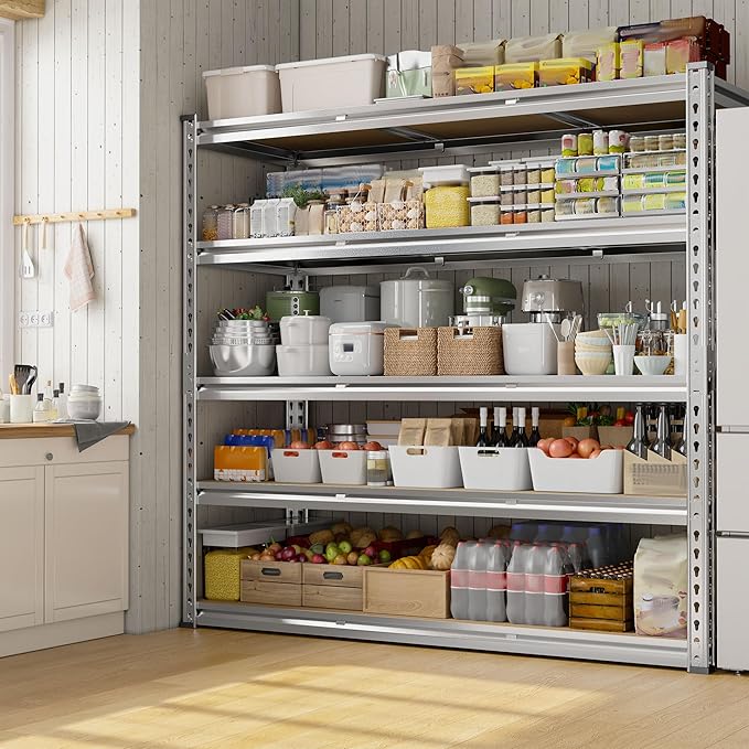 REIBII Garage Shelving, 5 Tier Storage Shelves Load 3000LBS, Adjustable Garage Shelving Heavy Duty, Metal Shelves Unit for Basement, Warehouse, 48" W x 72" H x 18" D, Galvanized-Ruum Studio Home