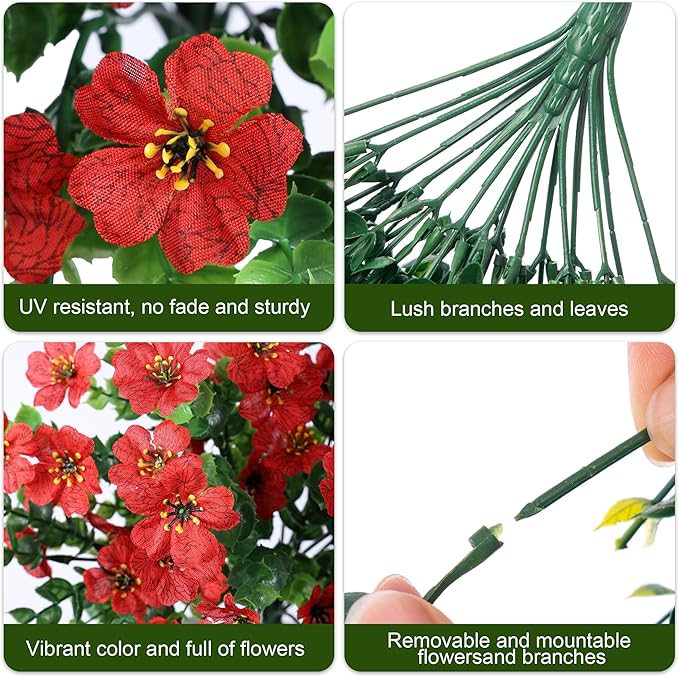 INSPRING Artificial Faux Outdoor Outside Flowers Plants, 2 PCS Fake Silk UV Resistant Look Real Red Daisy Trailing Vines for Front Door Porch Planter Urn Patio Balcony Decoration-Ruum Studio Home