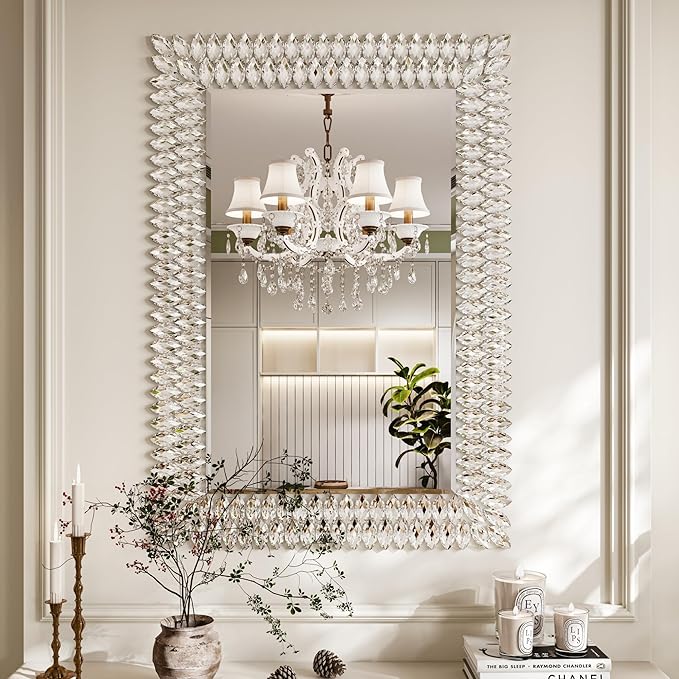 Kelly Miller Large Jeweled Mirror for Wall Decor, 28"x40" Luxury Sparkling Diamond Mirror Beveled Modern Wall Decoration for Bathroom, Living Room, Bedroom, Hallway, Entryway-Ruum Studio Home