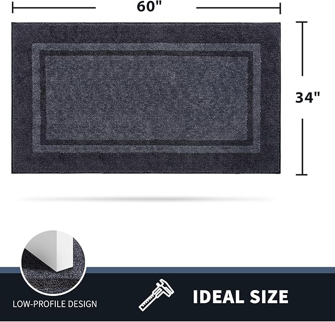 PURRUGS Dirt Trapping Door Mat 34" x 60", Non-Slip/Skid Machine Washable Entryway Rug, Shoes Scraper, Area Rug, Super Absorbent Welcome Mat for Muddy Wet Shoes and Paws, Bluish Grey & Charcoal-Ruum Studio Home