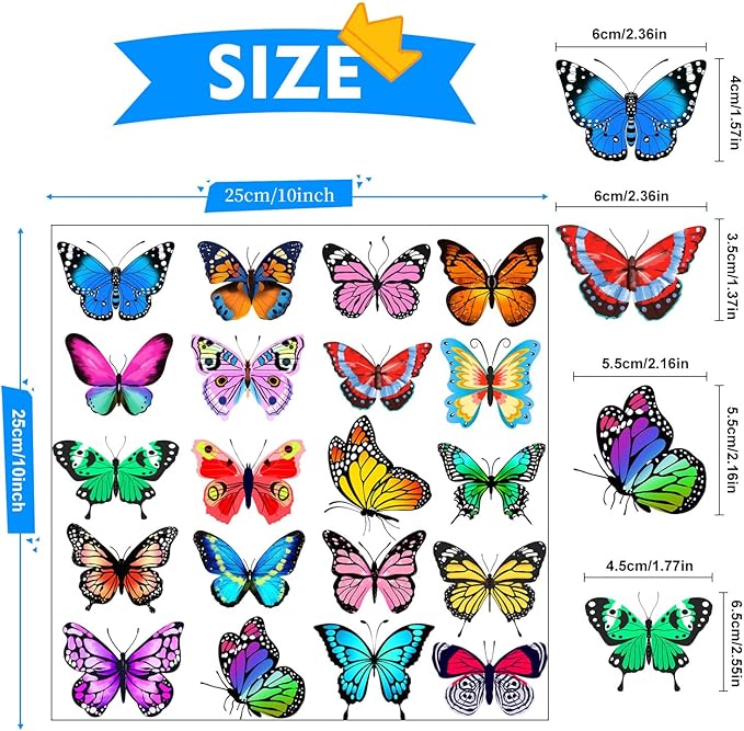 Window Clings Stickers for Kids Window Gel Clings Decals Thick Gel Clings Toddlers and Adults Classroom Home Nursery Airplane Birthday Party Supplies (Butterfly)-Ruum Studio Home