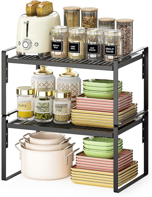 2 Pack Kitchen Countertop Organizer, Stackable Cabinet Shelf Organizer, 2 Tier Adjustable Kitchen Counter Shelves Riser For Pantry Cupboard Bathroom Organization And Storage, Desk Shelf,Spice Rack-Ruum Studio Home
