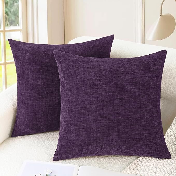 CaliTime Throw Pillow Covers Decorative 18 X 18 Inches Pack of 2 Cozy Chenille Cushion Cases for Couch Sofa Bed Living Room Home Plum Purple-Ruum Studio Home