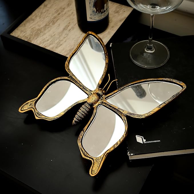 Decorative Bug Insects Animals Beetle Mirrors - Gold Resin Butterfly Glass Wall Decor, Perfect for Victorian and European Themed Homes-Ruum Studio Home