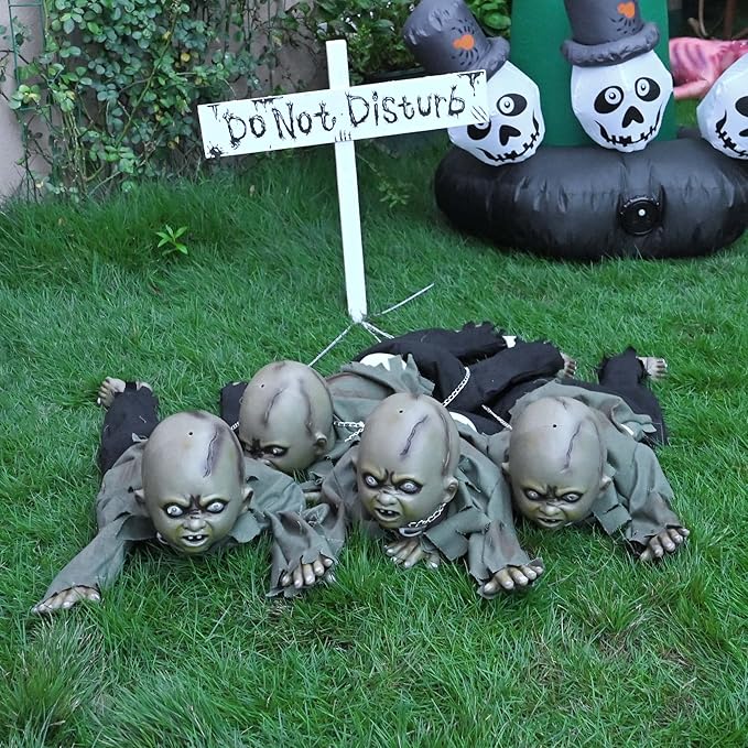 AW Halloween Animated Decoration Crawling Baby Zombie Scary Sound Sensor Activated Ghost Baby Doll Haunted House Flashing Eyes Party Outdoor Decor 2025-Ruum Studio Home