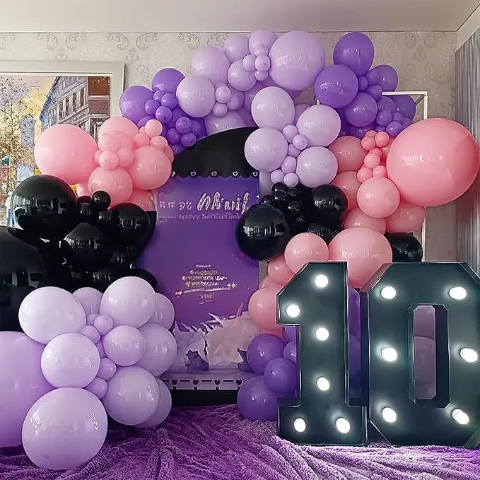 Purple Pink Black Balloons 12 Inch Pastel Pink Purple Black Latex Helium Balloon Purple Metallic Party Balloons for Girls Cartoon Anime Birthday Baby Shower Halloween Party Decorations-Ruum Studio Home