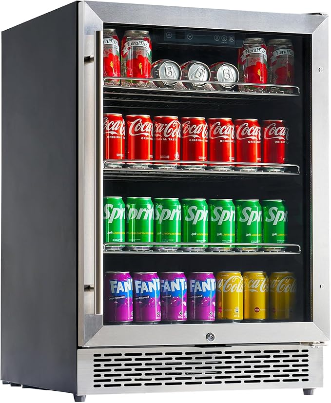 Albott Beverage Refrigerator-24 In fridge with Glass Door, Adjustable Shelves and LED Touch Panel, Under Counter Design for Wine Beer, Built-In or Freestanding Use, 34-64℉-Ruum Studio Home