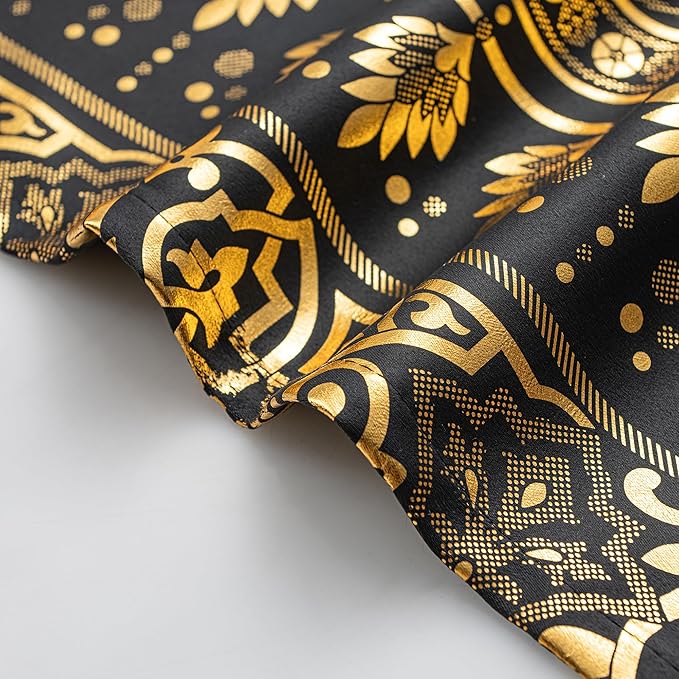 Grommets Blackout Long Window Curtains Black Gold-52W*108L 2PCS Drapes for Bedroom-Ruum Studio Home