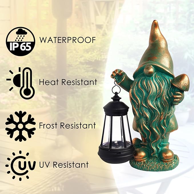 Gnomes Garden Statue Outdoor Décor with Solar Lights Lantern,Gnome Solar Light Figurines Outside Decorations for Yard，Lawn Patio, Balcony, Unique Housewarming Gifts-Ruum Studio Home