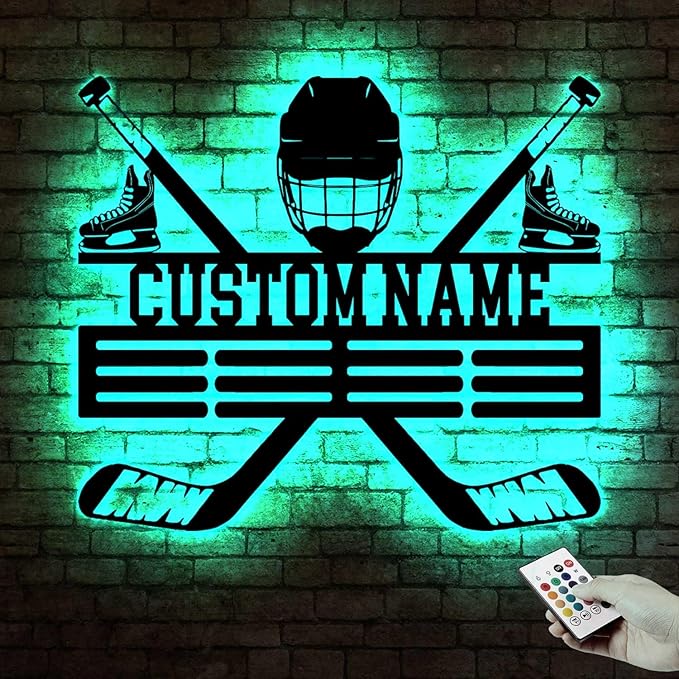Custom Hockey LED Wall Sign - Personalized Skate & Goalie Mask Neon Light Custom Name Sign, Hockey Decor for Boys Room, Man Cave, Locker Room, Players, Coaches, Sports Fans-Ruum Studio Home