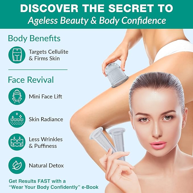 Bliss Face and Body Cupping Therapy Set – Includes Facial Cups for Cupping and Anti-Cellulite Cups - Release Fascia, Lymphatic Drainage, Natural Pain Relief-Ruum Studio Home