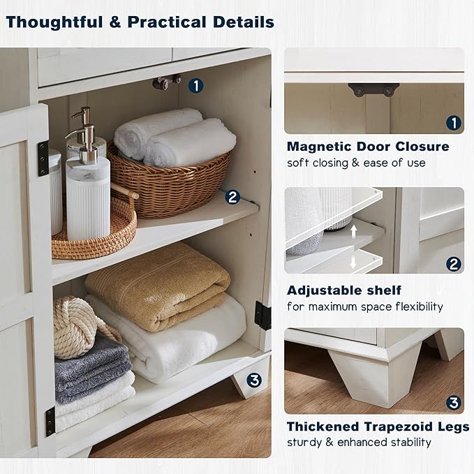 Bathroom Floor Cabinet, Farmhouse Storage Cabinet, 24" Wide Cabinet with Drawer, Adjustable Shelf, Barn Doors, Cabinets for Bathroom, Kitchen, Living Room, Off White-Ruum Studio Home