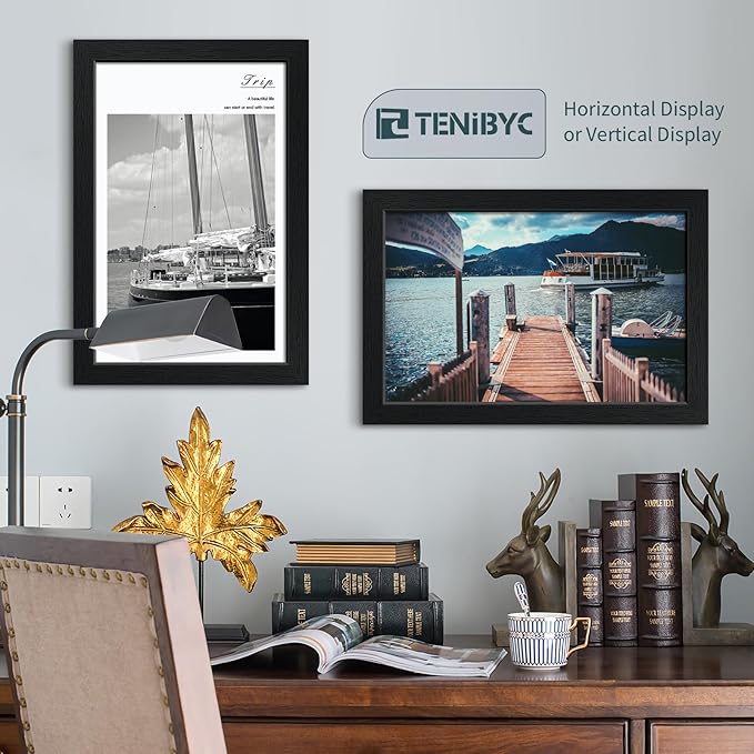 11x17 Picture Frame 3 Pack - Black Woodgrain, Solid Wood & HD Tempered Glass, Wall Gallery Poster Frame-Ruum Studio Home