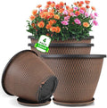 12 inch Pots for Plants, 4 Pack Large Outdoor Planter Pot with Drainage Holes & Saucers, Plastic Flower Pots for Indoor Plants, Decorative Garden Pots for Indoor & Outdoor Plant (Black Copper)-Ruum Studio Home