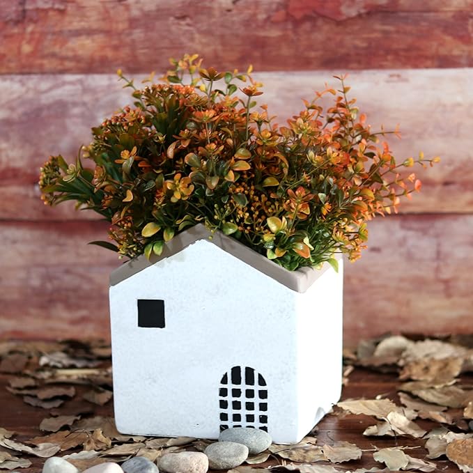 Artificial Fall Flowers Mums Outdoor - 6 Bundles Fake Plants No Fade Faux Plastic Greenery Shrubs for Home Indoor Kitchen Garden Porch Patio Decoration Thanksgiving Wedding Party Fireplace(Type A)-Ruum Studio Home