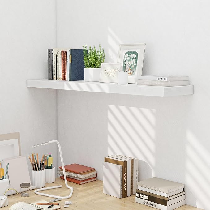 Fun Memories 10 Inch Deep Shelves, Floating Shelves for Wall 48 Inches Long, Wood Floating Shelves for Wall, Large Storage Shelves Wall Mount for Living Room Bedroom, White, Set of 1-Ruum Studio Home