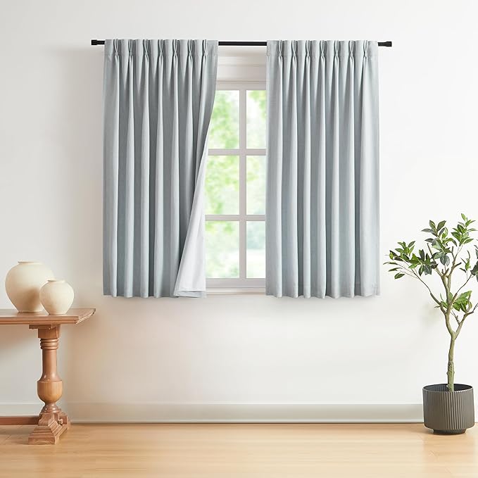 Vision Home Pinch Pleated Full Blackout Curtains Linen Blended Room Darkening Window Curtains 63 inch for Living Room Bedroom Thermal Insulated Pinch Pleat Drapes with Hooks 40" Wx63 Lx2,Bluish Gray-Ruum Studio Home