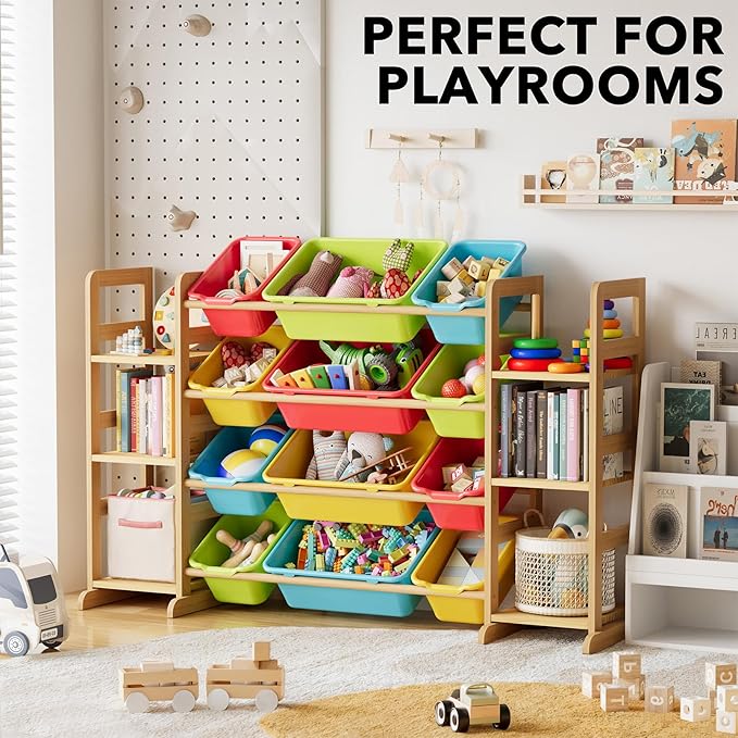 SpaceAid Toy Storage Organizer with 6 Shelves and 12 Bins, Toy Organizers Storage Bookshelf, Kids Bin Shelf Toys Box Bookcase for Bedroom Playroom Organization Room Decor, Multi-Colored-Ruum Studio Home