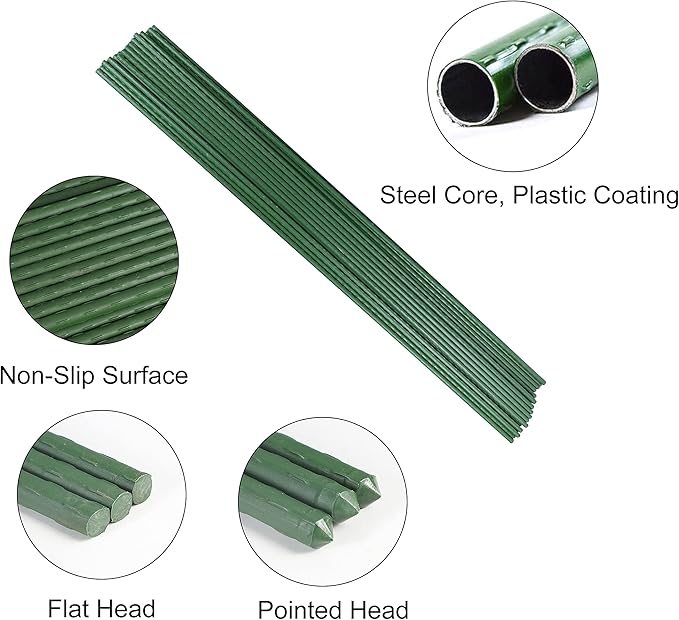Garmeinea Garden Stakes 57 Inches Plastic Coated Steel Plant Stakes for Growing Climbing Plants, Pack of 25-Ruum Studio Home