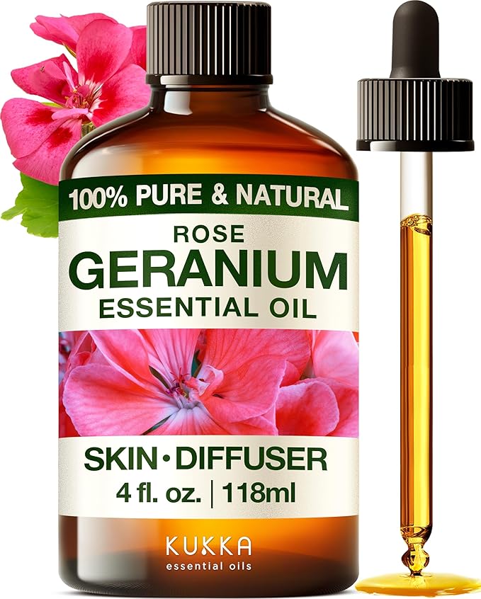 Kukka Rose Geranium Essential Oil for Skin - 4 Fl Oz - 100% Pure Natural Geranium Oil for Diffuser & Aromatherapy - Soap Making Scent & DIY-Ruum Studio Home