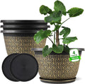 4 Pack 16 Inch Planter,Large Plastic Flower Pots Outdoor Indoor with Drainage Holes & Trays, Retro Antique Imitation Decorative Garden Plant Pots Outdoor for Houseplants-Ruum Studio Home