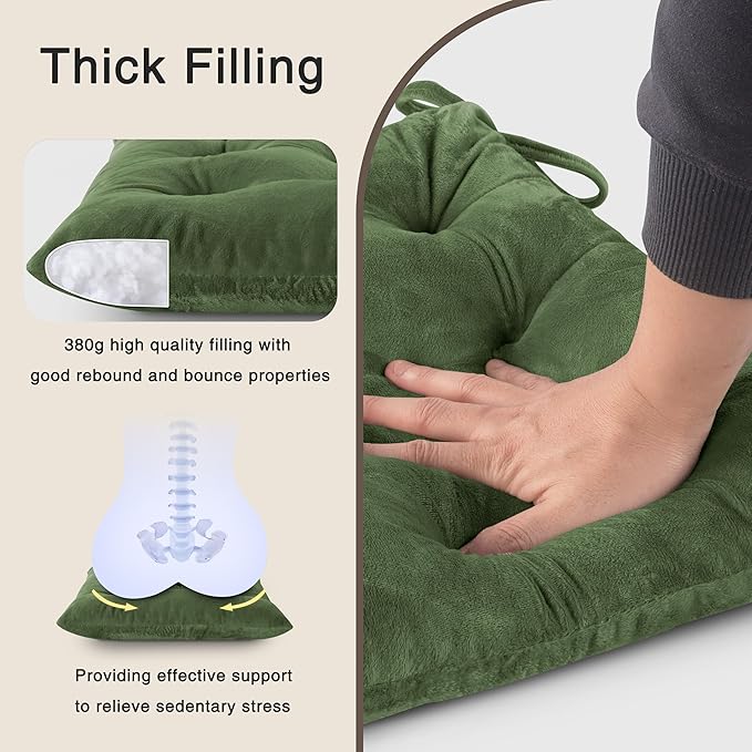 OVOV Chair Cushions for Dining Chairs Set of 6 Tufted Indoor Chair Pads with Ties Soft Square Seat Cushions for Kitchen Chairs 15.5"x15.5",Green-Ruum Studio Home