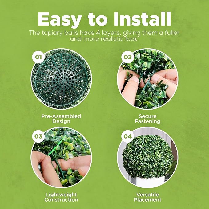 DRAY Premium 16.14" Faux Boxwood Balls – Set of 2 Artificial Topiary Spheres for Outdoor & Indoor Use – Realistic, UV-Resistant, Weatherproof Decorative Greenery – Check Measurements-Ruum Studio Home