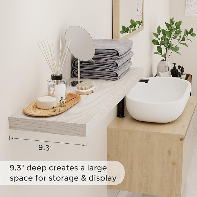 Floating Shelves 48 Inch Long, 48"W x 9"D Wall Shelf Invisible Bracket, 9 Inch Deep Floating Shelf for Wall, Rustic Wooden Shelves for Living Room, Kitchem, Bedroom, Brich Color, Set of 1-Ruum Studio Home