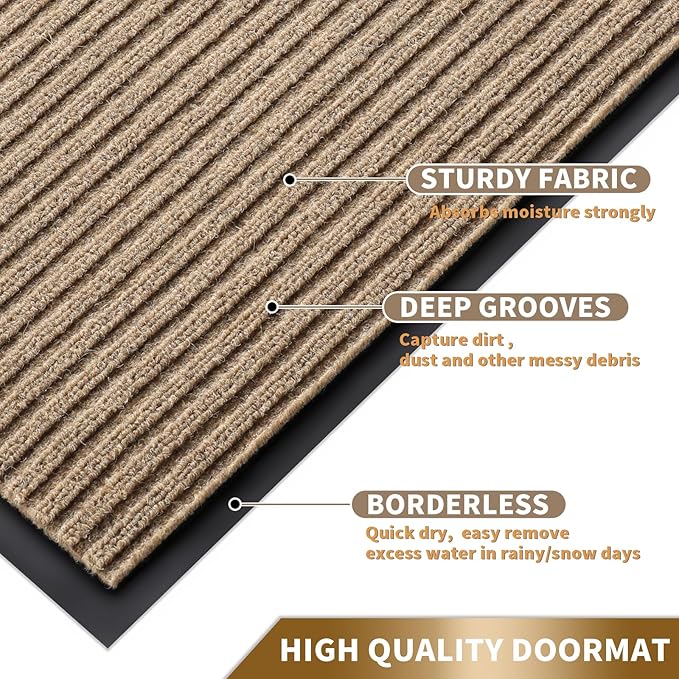 Yimobra Front Door Mat Outdoor Indoor Entrance, 100% Waterproof All-Season All Weather Doormat, Welcome Matt Outside Entry, Non Slip, Low Profile, Heavy Duty Patio Porch Floor Mats,47 x 24,Khaki-Ruum Studio Home