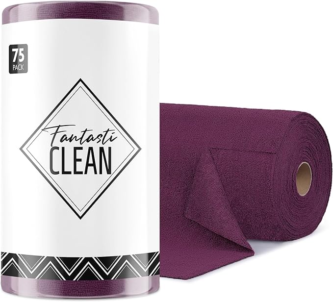 Fantasticlean Microfiber Cleaning Cloth Roll -75 Pack, Tear Away Microfiber Towels, 12" x 12", Reusable, Washable, Scratch Free, Ultra Absorbent Dish Rags for Car, Home, Garage or Shop (Dark Purple)-Ruum Studio Home