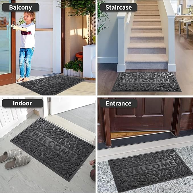 Yimobra Welcome Mat Outdoor, 36x24 Waterproof Door Mat Outside Entrance, All-Weather Non Slip Front Door Mat, Low-Profile Entryway Mat Indoor, Porch and Patio, Grey-Ruum Studio Home