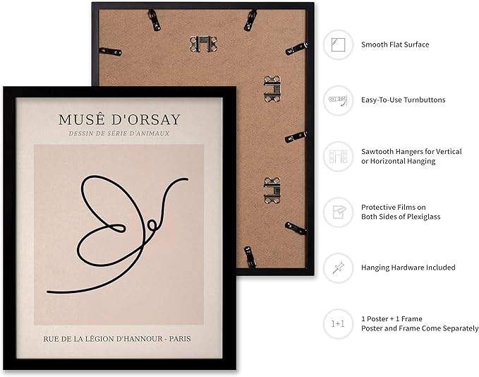 Poster Master Vintage Poster - Retro One Line Butterfly Drawing Print - Butterfly Line Art - Minimal Gift for Him, Her, Animal Lover - Abstract Decor for Home, Office, 8x10 Black Framed-Ruum Studio Home