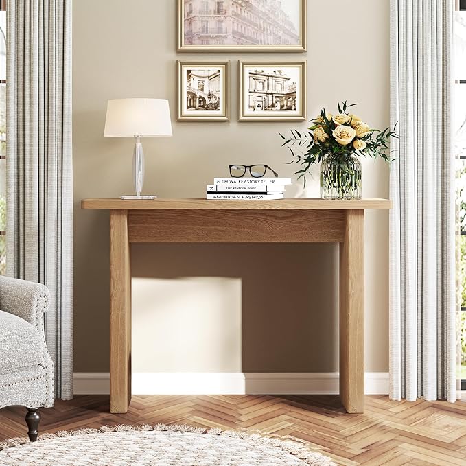 AVZEAR 43.3" Mid Century Narrow Entryway Console Table, Modern Fluted Wood Couch Table Behind Sofa Long and Skinny for Living Room Hallway Entrance Foyer (Natural)-Ruum Studio Home