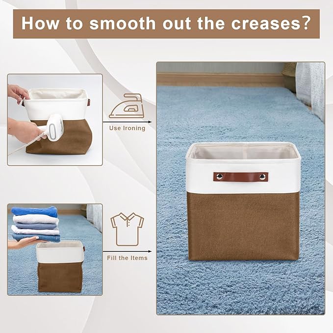 Collapsible Fabric Storage Cubes 11x11 Cube Storage Bins, 4 Pack Closet Baskets Box with Handles for Organizing, Shelf, Toys, Clothes, Home, Office, Nursery (Brown&White)-Ruum Studio Home