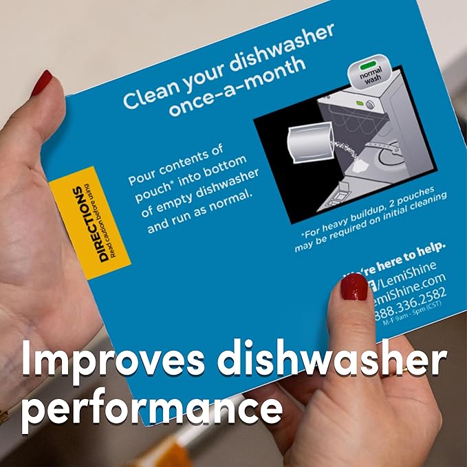 Lemi Shine Natural Dishwasher Cleaner Powered By Citric Acid | 100% Guaranteed Hard Water Cleaning Powder | Eco-Friendly Dishwasher Cleaner and Deodorizer With Fresh Lemon Scent (8 Count)-Ruum Studio Home