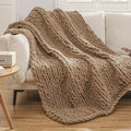 WESHIONGOO Chunky Knit Blanket Throw 50"×60" Knitted Throw Blankets for Couch Bed Fluffy Soft Blanket with Jumbo Chenille Yarn Thick 100% Handmade (Brown)-Ruum Studio Home