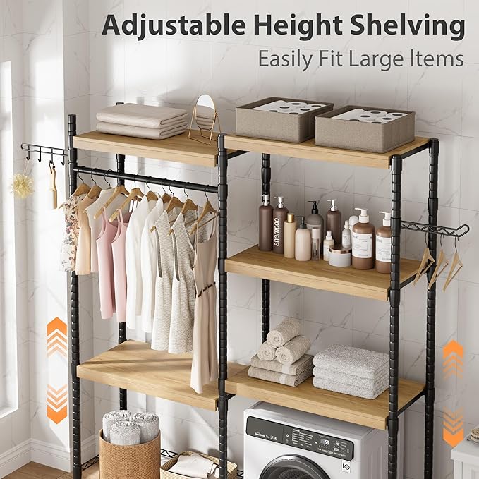 Double Row Over Washer and Dryer Storage Shelves, Laundry Room Organization and Storage, Heavy Duty Laundry Room Shelves, with Adjustable Height, 5-Tier-Ruum Studio Home