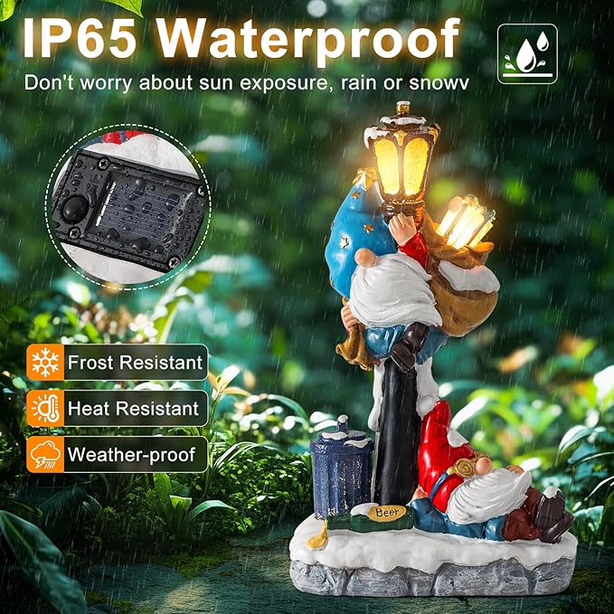 WINTS Solar Garden Gnome,Outdoor Gnome with Solar Lights Decor for Patio,Lawn,Yard,Balcony,Funny Gnomes Gifts for Women,Housewarming,Birthday-Ruum Studio Home