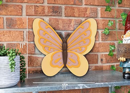 NAT & Jules Animal Character Shaped Dimensional Indoor Outdoor 11 inch Cast Resin Decorative Garden Stepping Stone, Patio, Walkway Sculpture Yard Art, Yellow Butterfly-Ruum Studio Home