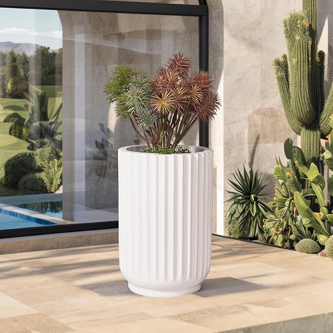 Classic Roman Column Style Planter | 20" Tall | Black & White Options | Ideal for Entrance & Living Room Corner | Durable Fiberglass Composite-Ruum Studio Home