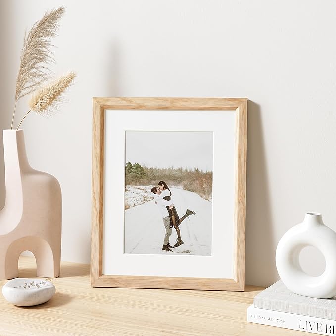 8x10 Picture Frame Set of 4 Natural Solid Oak Photo Frames with 5x7 Removable Mat Wall Hanging Large Handcrafted Frame with HD Plexiglass Wall and Tabletop Display Large Poster Frame-Ruum Studio Home