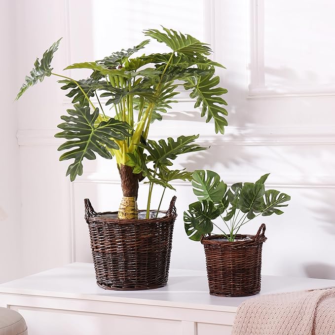 Handwoven Wicker Planter Basket with Waterproof Liner – Natural Yellow Decorative Flower Pot Holder for Indoor Use - Small Size (Inner Top Ø 7", Inner Height 5.9")-Ruum Studio Home