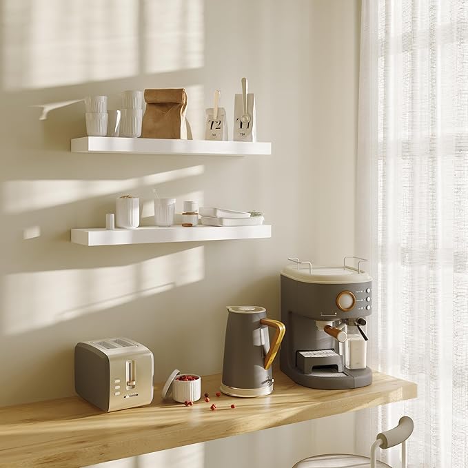 BAMEOS Floating Shelf,Wall Shelf,Decor Wall Mounted Shelves,Hanging Shelf Set L24xW6 for Bathroom Kitchen Living,Kitchen,Room Bedroom Storage,White-Ruum Studio Home